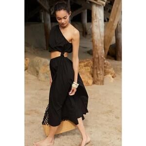 New Anthropologie Stateside One-Shoulder Twist Maxi Dress $188 X-SMALL Black